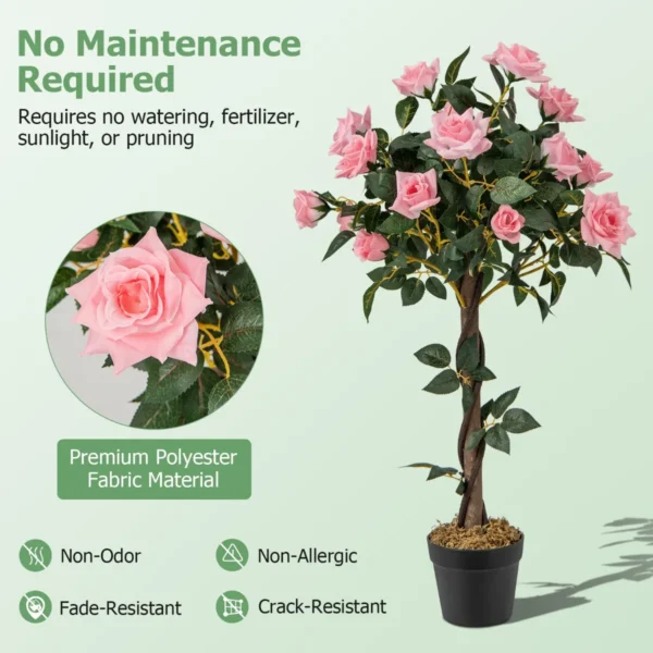Kunstplant in cement gevulde pot 93cm met 21 rozen nep rozenstruik met echt houten stam moderne decoratie voor woonkamer kantoor 4