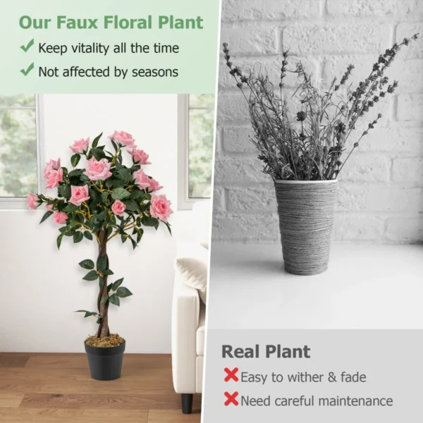 Kunstplant in cement gevulde pot 93cm met 21 rozen nep rozenstruik met echt houten stam moderne decoratie voor woonkamer kantoor 5