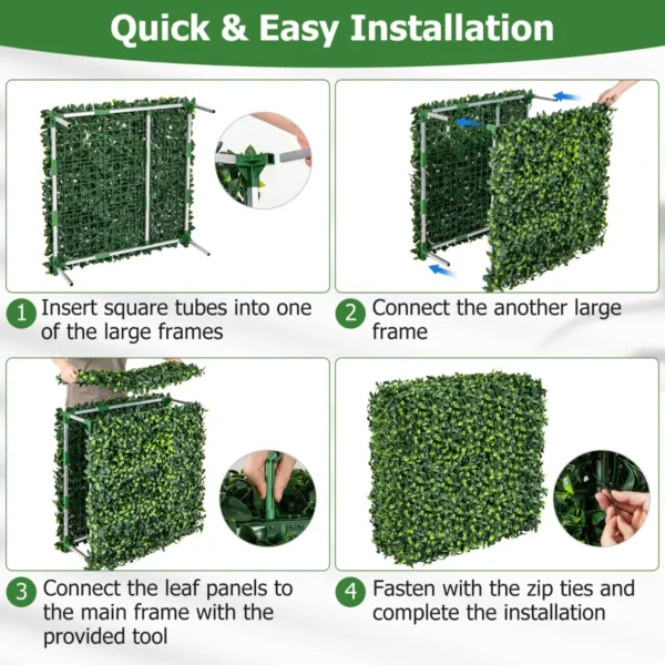 Kunstplantenwand privacyhek van kunst buxus realistische pe bladeren aluminium buizen voor woonkamer tuin terras 92 x 38 x 86 cm 6