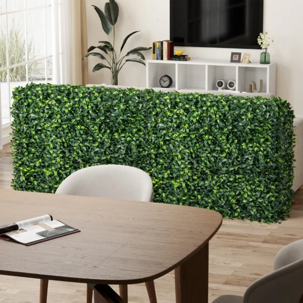 Kunstplantenwand privacyhek van kunst buxus realistische pe bladeren aluminium buizen voor woonkamer tuin terras 92 x 38 x 86 cm 7