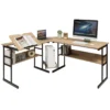 L vormig bureau hoekbureau van hout met kantelbaar tafelblad 2 planken en cpu standaard computertafel voor thuis en kantoor naturel 1