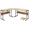 L vormig bureau hoekbureau van hout met kantelbaar tafelblad 2 planken en cpu standaard computertafel voor thuis en kantoor naturel 3