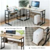 L vormig bureau hoekbureau van hout met kantelbaar tafelblad 2 planken en cpu standaard computertafel voor thuis en kantoor naturel 6