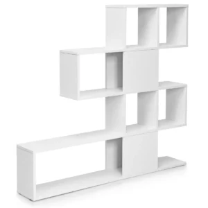 Ladder boekenkast met 5 planken en deuren decoratieve houten planken voor woonkamer en kantoor (wit) 1
