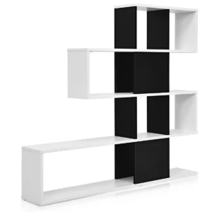 Ladder boekenkast met 5 planken en deuren decoratieve houten planken voor woonkamer en kantoor (zwart & wit) 1