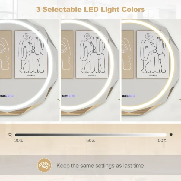 Led badkamerspiegel met verlichting en klok anti condens dimbaar wandspiegel met aanraakschakelaar geheugenfunctie en temperatuurweergave 3