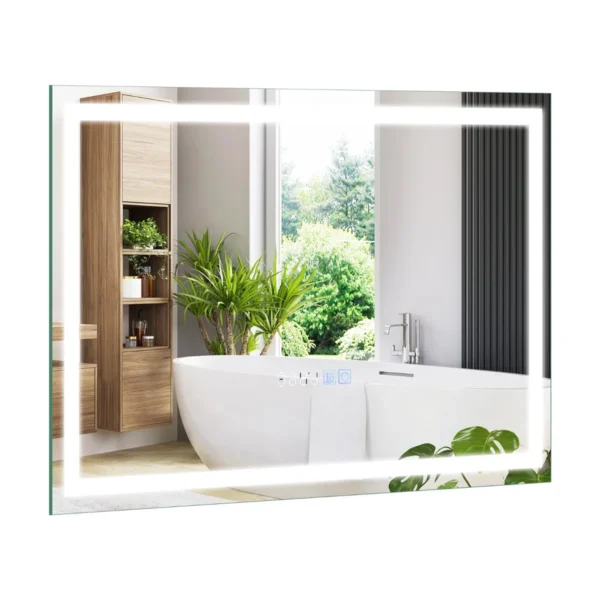 Led spiegel 75 x 50 cm met traploze helderheid 3 kleurtemperaturen anticondens geheugenfunctie tijdweergave aanraakschakelaar 1