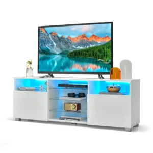 Led tv kast televisietafel tv rek voor televisie tot 65 inch televisiekast met verstelbare planken tv standaard modern wit 1