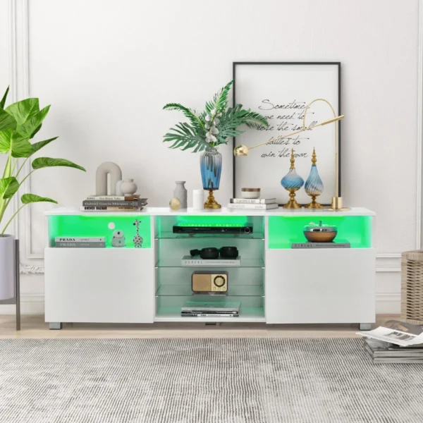 Led tv kast televisietafel tv rek voor televisie tot 65 inch televisiekast met verstelbare planken tv standaard modern wit 4