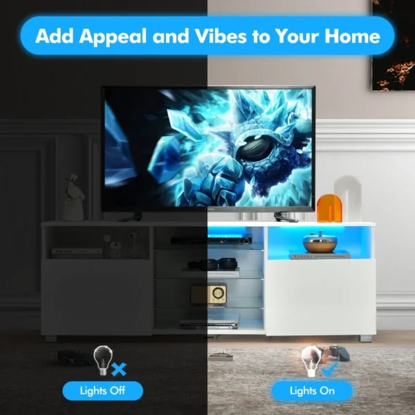 Led tv kast televisietafel tv rek voor televisie tot 65 inch televisiekast met verstelbare planken tv standaard modern wit 5