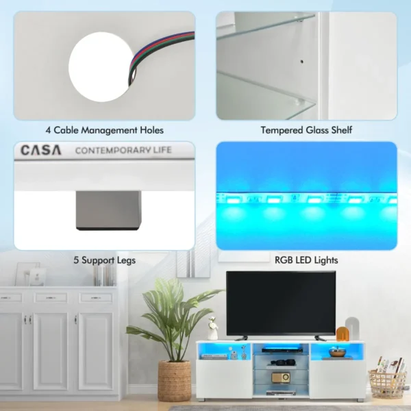 Led tv kast televisietafel tv rek voor televisie tot 65 inch televisiekast met verstelbare planken tv standaard modern wit 6
