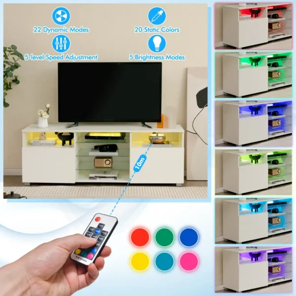 Led tv kast televisietafel tv rek voor televisie tot 65 inch televisiekast met verstelbare planken tv standaard modern wit 7