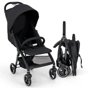 Lichtgewicht kinderwagen opvouwbare kinderwagen voor pasgeborenen met verstelbare rugleuning kap 5 puntsgordel opbergmand zwart 1