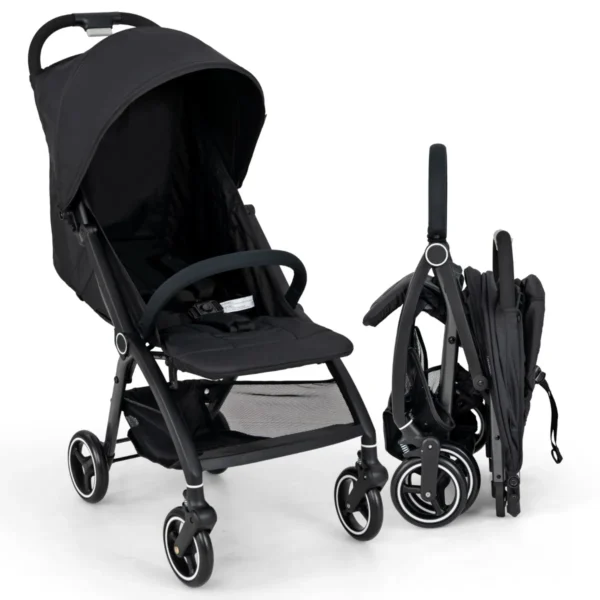 Lichtgewicht kinderwagen opvouwbare kinderwagen voor pasgeborenen met verstelbare rugleuning kap 5 puntsgordel opbergmand zwart 1
