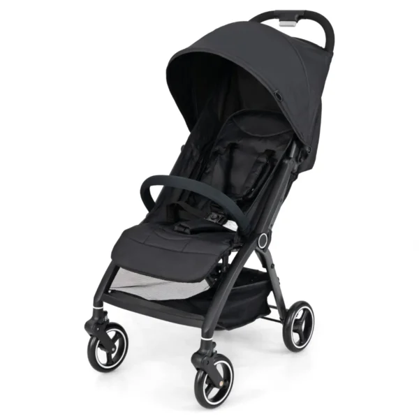 Lichtgewicht kinderwagen opvouwbare kinderwagen voor pasgeborenen met verstelbare rugleuning kap 5 puntsgordel opbergmand zwart 2