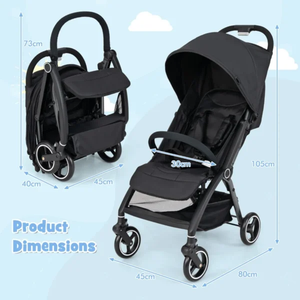 Lichtgewicht kinderwagen opvouwbare kinderwagen voor pasgeborenen met verstelbare rugleuning kap 5 puntsgordel opbergmand zwart 3