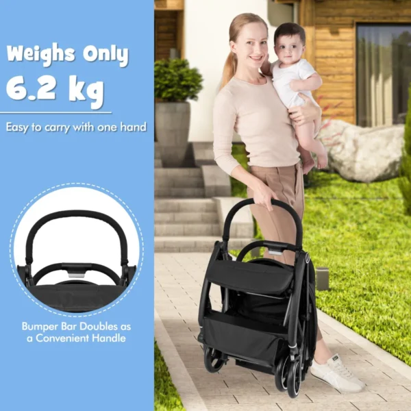 Lichtgewicht kinderwagen opvouwbare kinderwagen voor pasgeborenen met verstelbare rugleuning kap 5 puntsgordel opbergmand zwart 4