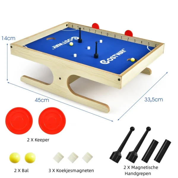 Magnetisch minivoetbal tafel voor 2 spelers met 2 ballen en 2 sets magnetische handgrepen 2 markeerstiften en 3 koekjesmagneten 5