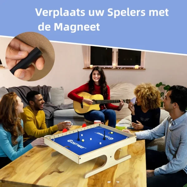 Magnetisch minivoetbal tafel voor 2 spelers met 2 ballen en 2 sets magnetische handgrepen 2 markeerstiften en 3 koekjesmagneten 7