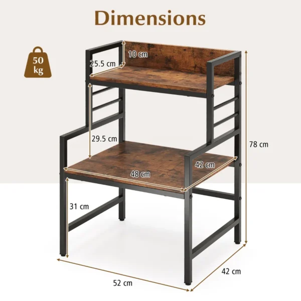 Magnetronstandaard met 3 niveaus industrieel aanrecht met 2 open schappen stevig metalen frame kruidenrek capaciteit 50 kg bruin 3