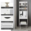 Make up set met haken/rek/breed bureaublad kaptafel met opklapbare spiegel en krukje wit 61,5 x 40 x 180cm 7