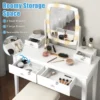 Make up tafel met 360 graden draaibare verlichte spiegel kaptafel en krukje met 4 opberglades 10 dimbare led lampen kussen (wit) 4