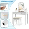 Make up tafel met 360 graden draaibare verlichte spiegel kaptafel en krukje met 4 opberglades 10 dimbare led lampen kussen (wit) 7
