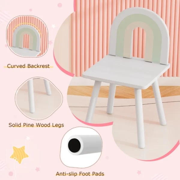 Make uptafel voor kinderen wolkvormig 2 in 1 kaptafel met kruk houten kinderkaptafelset met spiegel kast en 2 laden wit 6