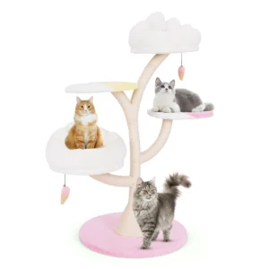Meerlagige kattenboom schattige kattentoren met 2 zitstokken 2 platforms hangende ballen sisal krabpaal klimrek voor binnenkatten 1