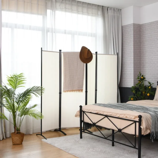 Metalen kamerscherm 220 x 173 cm opvouwbare binnenwand met stabiele voeten binnenwand panelen voor thuis en kantoor (beige) 6
