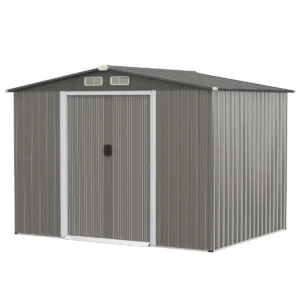 Metalen tuinhuisje buiten 9,74m³ gegalvaniseerd staal met fundering 4 luiken dubbele deur en oprit 260 x 207 x 181 cm 1