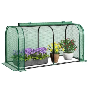 Mini kas draagbare tuinkas voor buiten en binnen oprolbare ritsdeur waterdichte pe zonwering roestvrij metalen frame groen 1