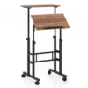 Mobiele sta bureau in hoogte verstelbare laptoptafel met gedeeld blad & verstelbare hoek verrijdbaar bureau voor thuiswerken zwart + walnoot 2