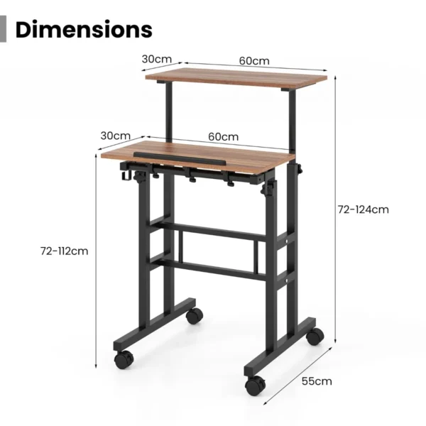 Mobiele sta bureau in hoogte verstelbare laptoptafel met gedeeld blad & verstelbare hoek verrijdbaar bureau voor thuiswerken zwart + walnoot 3