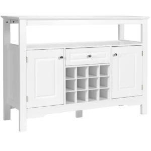 Modern eetkamer buffet met kruisvormig wijnrek open plank 2 kasten & lade wit 1