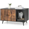 Modern kattenbakmeubilair dubbele deurkast open kattenplank kattentoiletkast multifunctionele huisdierenkrat zwart en natuur 1