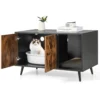 Modern kattenbakmeubilair dubbele deurkast open kattenplank kattentoiletkast multifunctionele huisdierenkrat zwart en natuur 2
