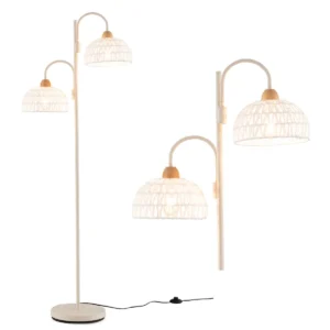 Moderne 2 lamps vloerlamp 350° draaibare schachtlamp met voetschakelaar geweven kappen en 2 e27 lampvoeten zware voet 1