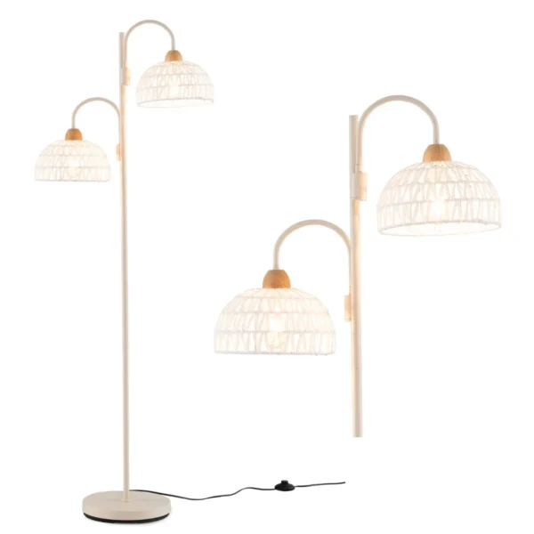 Moderne 2 lamps vloerlamp 350° draaibare schachtlamp met voetschakelaar geweven kappen en 2 e27 lampvoeten zware voet 1