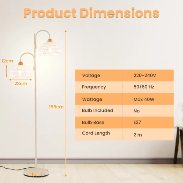 Moderne 2 lamps vloerlamp 350° draaibare schachtlamp met voetschakelaar geweven kappen en 2 e27 lampvoeten zware voet 2