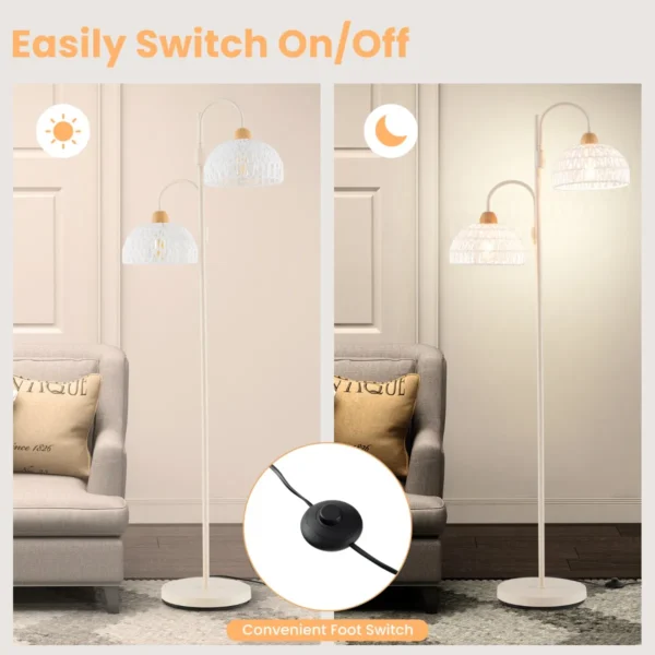 Moderne 2 lamps vloerlamp 350° draaibare schachtlamp met voetschakelaar geweven kappen en 2 e27 lampvoeten zware voet 4