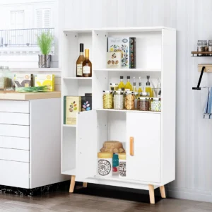 Moderne houten boekenkast met 2 deuren voor huis en kantoor 80 x 24 x 119 cm wit 1