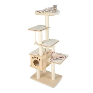Moderne katten klimrek 170 cm klimrek met meerdere niveaus zitstok houten cabine sisal krabpalen pluche platforms natuurlijk 1