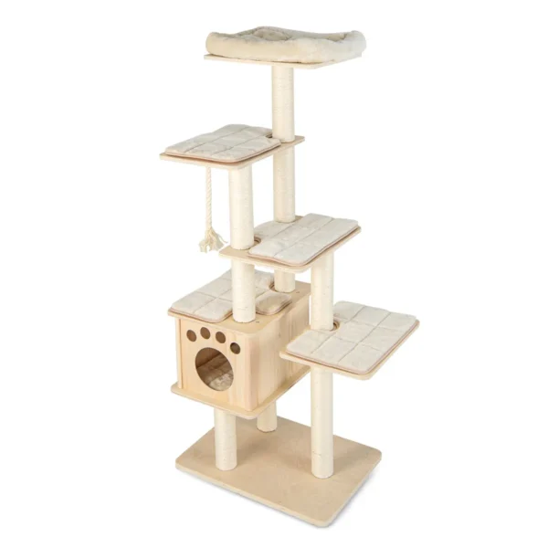 Moderne katten klimrek 170 cm klimrek met meerdere niveaus zitstok houten cabine sisal krabpalen pluche platforms natuurlijk 3