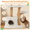 Moderne kattenboom 135 cm hoge kattentoren met jute krabpalen pluchen zitstok kattenboom van massief hout voor binnenkatten 3