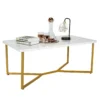 Moderne salontafel luxe bank bijzettafel met kunstmarmer tafelblad & gouden y vormige poten & verstelbare voetdoppen cocktailtafel 1