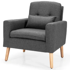 Moderne vrijetijdsstoel accentstoel heupkussen houten poten comfortabele rugleuning gebogen armleuningen ademende stof grijs 1
