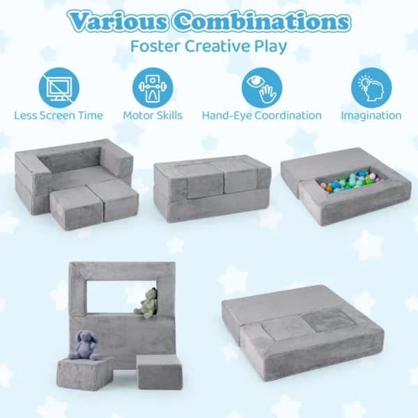 Modulaire sofa voor kinderen converteerbare schuimrubberen fauteuil voor kinderen pluche sofa voor peuters opklapbare slaapbank 4