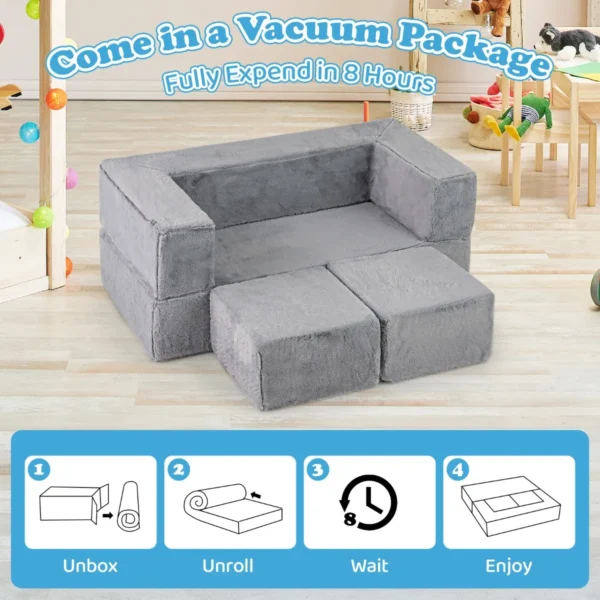 Modulaire sofa voor kinderen converteerbare schuimrubberen fauteuil voor kinderen pluche sofa voor peuters opklapbare slaapbank 7