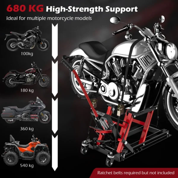 Motorhefbrug motorfietslift tot 680 kg 3 traps in hoogte verstelbaar hydraulische motorhefbrug voor motorfietsen atv's en quads rood 4
